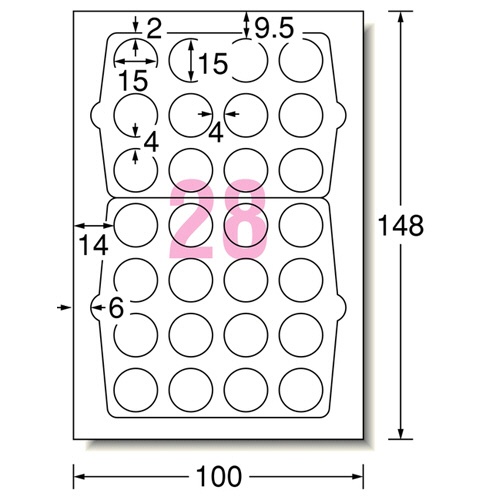 エーワン　手書きもプリントもできるラベル　はがきサイズ　丸型２８面　１５ｍｍφ　２６１０３　１冊（１２シート）2
