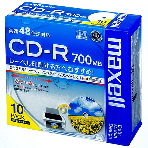 マクセル　データ用ＣＤ－Ｒ　７００ＭＢ　２－４８倍速　ホワイトワイドプリンタブル　５ｍｍスリムケース　ＣＤＲ７００Ｓ．ＷＰ．Ｓ１Ｐ１０Ｓ　１パック（１０枚）1