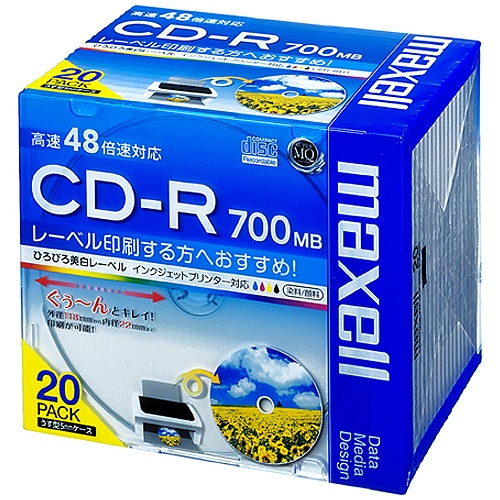 マクセル　データ用ＣＤ－Ｒ　７００ＭＢ　２－４８倍速　ホワイトワイドプリンタブル　５ｍｍスリムケース　ＣＤＲ７００Ｓ．ＷＰ．Ｓ１Ｐ２０Ｓ　１パック（２０枚）1