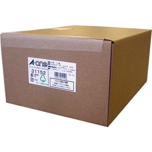エーワン　パソコン＆ワープロラベルシール［プリンタ兼用］　マット紙・ホワイト　Ａ４　ＮＥＣ　２列用　１２面　９０．２×４２．３ｍｍ　四辺余白付　３１１５２　１箱（１０００シート）1