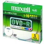 マクセル　データ用ＤＶＤ－Ｒ　４．７ＧＢ　１－１６倍速　ホワイトワイドプリンタブル　５ｍｍスリムケース　ＤＲ４７ＷＰＤ．Ｓ１Ｐ５Ｓ　Ａ　１個（５枚）