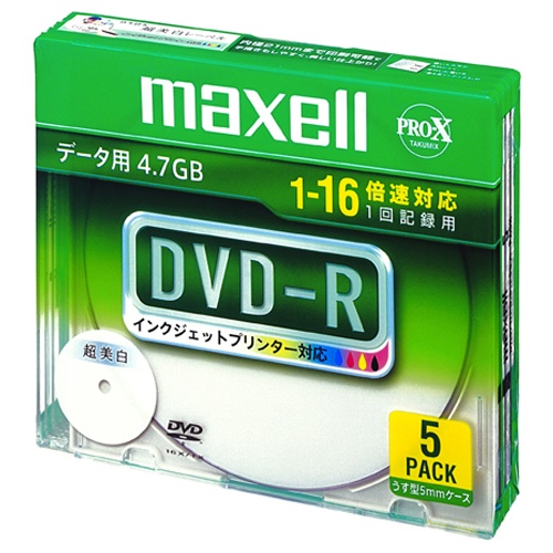 マクセル　データ用ＤＶＤ－Ｒ　４．７ＧＢ　１－１６倍速　ホワイトワイドプリンタブル　５ｍｍスリムケース　ＤＲ４７ＷＰＤ．Ｓ１Ｐ５Ｓ　Ａ　１個（５枚）1