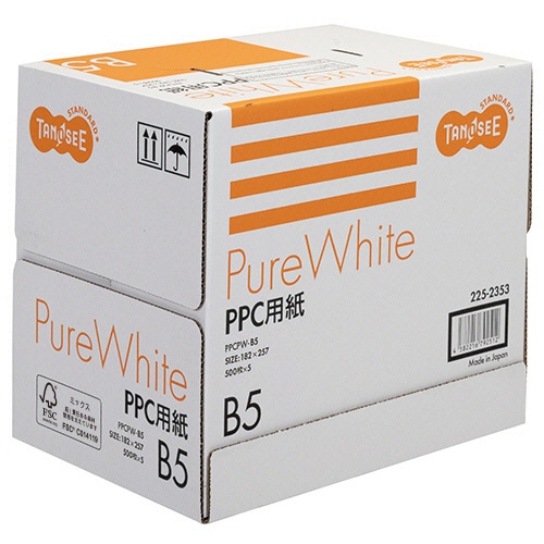 ＴＡＮＯＳＥＥ　ＰＰＣ用紙　Ｐｕｒｅ　Ｗｈｉｔｅ　Ｂ５　フタ無し箱　１箱（２５００枚：５００枚×５冊）1