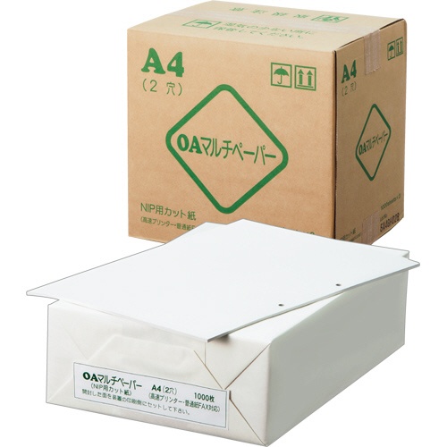 日本製紙　ＯＡマルチカットペーパー　Ａ４　長辺　２穴　ＯＡマルチ　Ａ４　２Ｈ　１箱（３０００枚：１０００枚×３冊）1