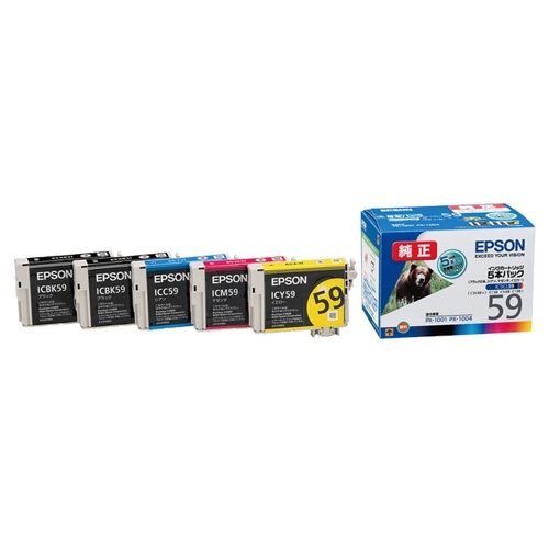 エプソン　インクカートリッジ　４色（シアン・マゼンタ・イエロー各１個＋ブラック２個）５個パック　ＩＣ５ＣＬ５９　１箱1