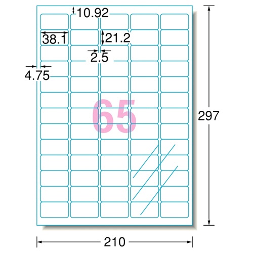 エーワン　ラベルシール［レーザープリンタ］　光沢フィルム・透明　Ａ４　６５面　３８．１×２１．２ｍｍ　３１５８４　１冊（１０シート）2