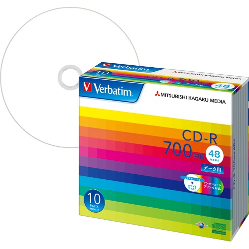 バーベイタム　データ用ＣＤ－Ｒ　７００ＭＢ　４８倍速　ホワイトワイドプリンタブル　５ｍｍスリムケース　ＳＲ８０ＳＰ１０Ｖ１　１パック（１０枚）1