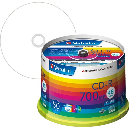 バーベイタム　データ用ＣＤ－Ｒ　７００ＭＢ　４８倍速　ホワイトワイドプリンタブル　スピンドルケース　ＳＲ８０ＳＰ５０Ｖ１　１パック（５０枚）1