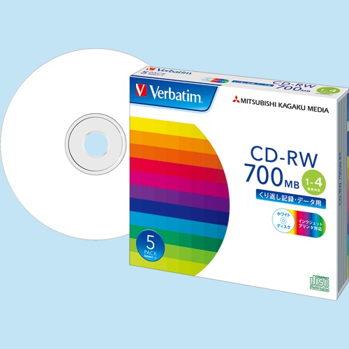 バーベイタム　データ用ＣＤ－ＲＷ　７００ＭＢ　４倍速　ホワイトプリンタブル　５ｍｍスリムケース　ＳＷ８０ＱＰ５Ｖ１　１パック（５枚）1