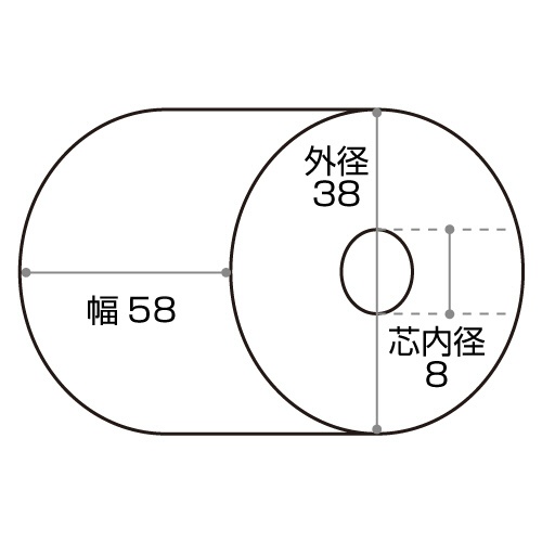 クリエイティア　感熱ロール紙　幅５８×直径３８ｍｍ×長さ１８ｍ　厚み０．０６２ｍｍ　芯内径８ｍｍ　ＳＰ５８３８ＣＬ８　１箱（１００巻）1