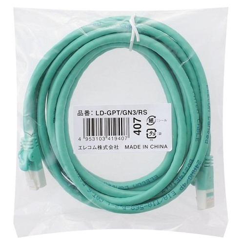 エレコム　Ｃａｔ６対応ツメ折れ防止ＬＡＮケーブル　グリーン　３ｍ　ＲｏＨＳ指令準拠（１０物質）　ＬＤ－ＧＰＴ／ＧＮ３／ＲＳ　１本2
