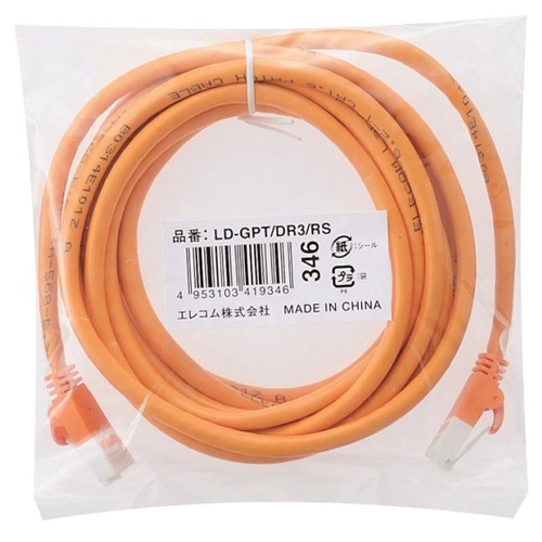 エレコム　Ｃａｔ６対応ツメ折れ防止ＬＡＮケーブル　オレンジ　３ｍ　ＲｏＨＳ指令準拠（１０物質）　ＬＤ－ＧＰＴ／ＤＲ３／ＲＳ　１本2