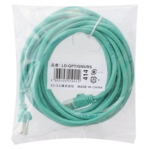 エレコム　Ｃａｔ６対応ツメ折れ防止ＬＡＮケーブル　グリーン　５ｍ　ＲｏＨＳ指令準拠（１０物質）　ＬＤ－ＧＰＴ／ＧＮ５／ＲＳ　１本2