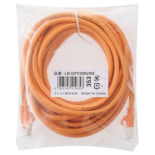 エレコム　Ｃａｔ６対応ツメ折れ防止ＬＡＮケーブル　オレンジ　５ｍ　ＲｏＨＳ指令準拠（１０物質）　ＬＤ－ＧＰＴ／ＤＲ５／ＲＳ　１本2