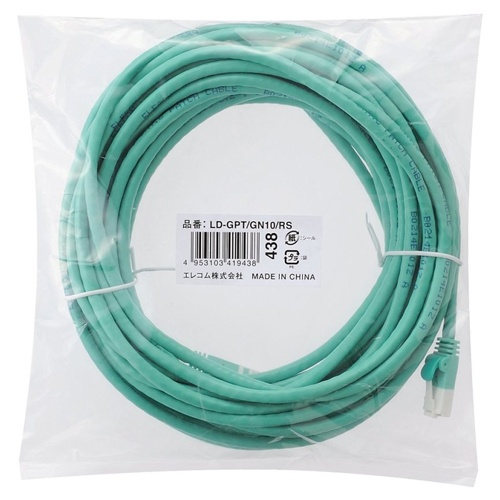 エレコム　Ｃａｔ６対応ツメ折れ防止ＬＡＮケーブル　グリーン　１０ｍ　ＲｏＨＳ指令準拠（１０物質）　ＬＤ－ＧＰＴ／ＧＮ１０／ＲＳ　１本2