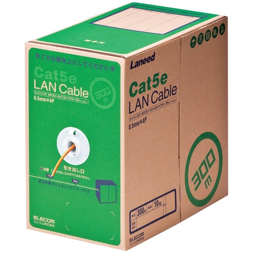 エレコム　ＬＡＮケーブル（Ｃａｔ５ｅ　単線）　オレンジ ３００ｍ　ＲｏＨＳ指令準拠（１０物質）　ＬＤ－ＣＴ２／ＤＲ３００／ＲＳ　１本1