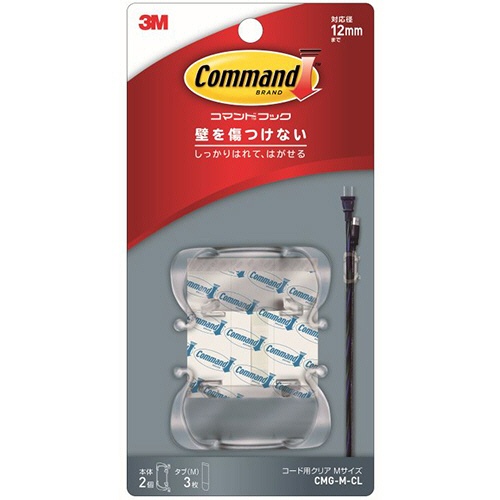 ３Ｍ　コマンドフック　コード用　クリア　Ｍサイズ　（フック２個＋タブ３枚）　ＣＭＧ－Ｍ－ＣＬ　１パック1