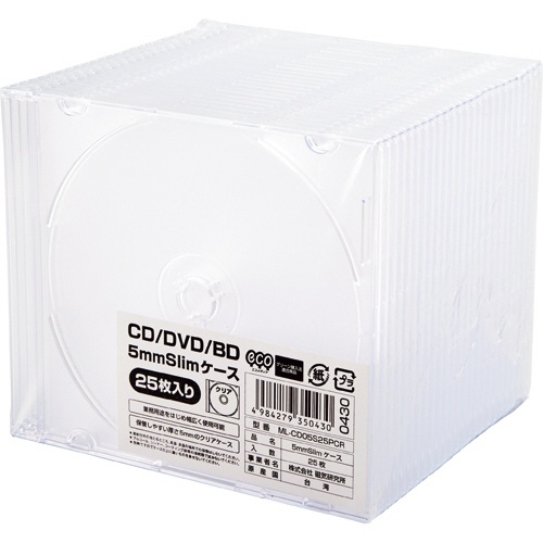 ハイディスク　ＣＤ／ＤＶＤケース　１枚収納　５ｍｍスリムケース　クリア　ＭＬ－ＣＤ０５Ｓ２５ＰＣＲ　１パック（２５枚）1