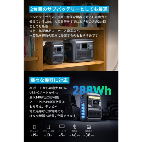 アンカージャパン　ポータブル電源　ＡＮＫＥＲ　Ｓｏｌｉｘ　Ｃ３００　Ｐｏｒｔａｂｌｅ　Ｐｏｗｅｒ　Ｓｔａｔｉｏｎ　２８８Ｗｈ　ブラック　Ａ１７２２５１１　１台5