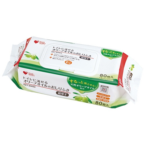 オオサキメディカル　プラスハート　トイレに流せるオリーブオイルのおしりふき　ふた付　１パック（８０枚）1