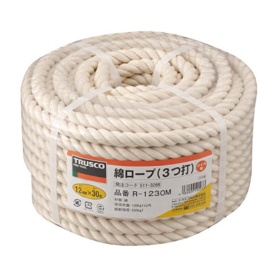 ＴＲＵＳＣＯ　綿ロープ　３つ打　線径１２ｍｍ×長さ３０ｍ　バンド掛け巻き　Ｒ－１２３０Ｍ　１巻