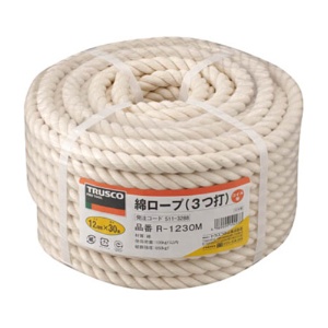 ＴＲＵＳＣＯ　綿ロープ　３つ打　線径１２ｍｍ×長さ３０ｍ　バンド掛け巻き　Ｒ－１２３０Ｍ　１巻1