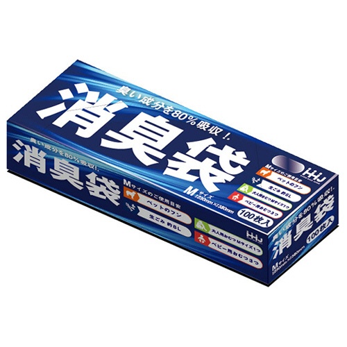 ハウスホールドジャパン　消臭袋　グレイ半透明　Ｍサイズ　ヨコ２３０×タテ３８０×厚み０．０２０ｍｍ　ＡＳ０５　１箱（１００枚）1