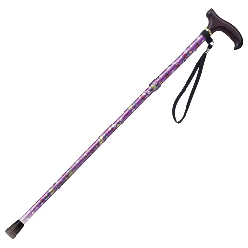 ひまわり　ささえ　４つ折伸縮ステッキ　Ｖ４型タイプ　７６～８８ｃｍ　花柄　紫　ＶＯ４４６１　１本1