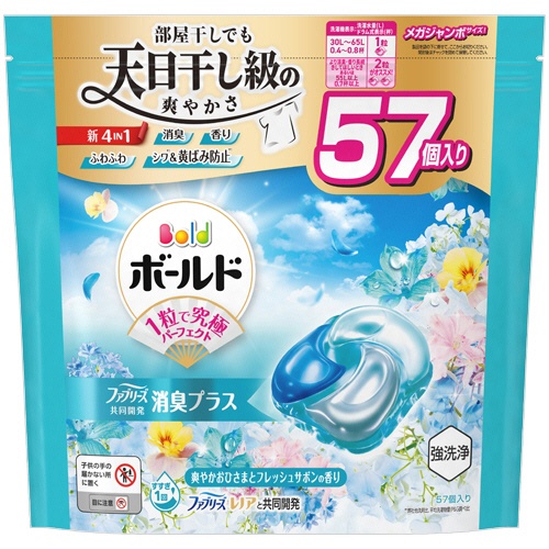 Ｐ＆Ｇ　ボールド　ジェルボール４Ｄ　爽やかフレッシュフラワーサボンの香り　つめかえ用　メガジャンボ　１パック（５７個）1