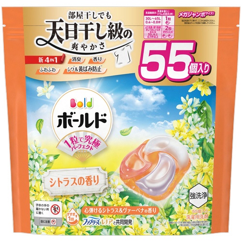 Ｐ＆Ｇ　ボールド　ジェルボール４Ｄ　心弾けるシトラス＆ヴァーベナの香り　つめかえ用　メガジャンボサイズ　１パック（５５個）1