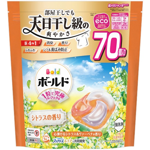 Ｐ＆Ｇ　ボールド　ジェルボール４Ｄ　心弾けるシトラス＆ヴァーベナの香り　つめかえ用　超メガジャンボサイズ　１パック（７０個）1