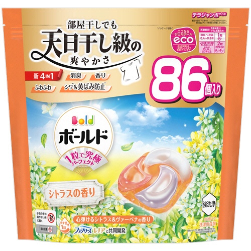 Ｐ＆Ｇ　ボールド　ジェルボール４Ｄ　心弾けるシトラス＆ヴァーベナの香り　つめかえ用　テラジャンボサイズ　１パック（８６個）1