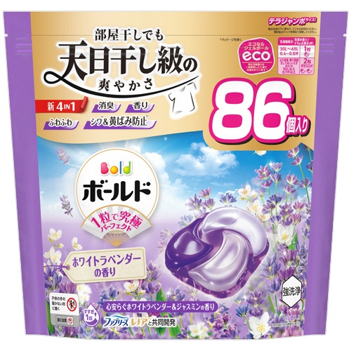 Ｐ＆Ｇ　ボールド　ジェルボール４Ｄ　心安らぐホワイトラベンダー＆ジャスミンの香り　つめかえ用　テラジャンボサイズ　１パック（８６個）1
