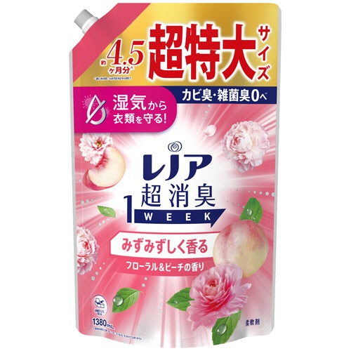 Ｐ＆Ｇ　レノア　超消臭１ｗｅｅｋ　みずみずしく香るフローラル＆ピーチの香り　つめかえ用　超特大　１３８０ｍＬ　１個1
