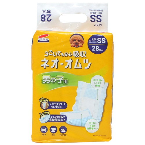 コーチョー　ペット用オムツ　ネオ・オムツ　男の子用　ＳＳ　超小～小型犬用（体重約２．５～４．０ｋｇ）　１パック（２８枚）1