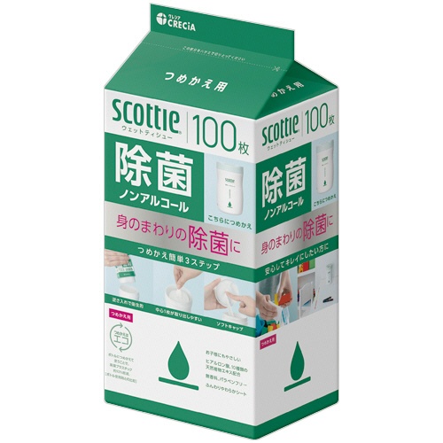 日本製紙クレシア　スコッティ　ウェットティシュー　除菌　ノンアルコールタイプ　つめかえ用　１パック（１００枚）1