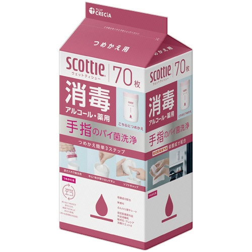 日本製紙クレシア　スコッティ　ウェットティシュー　消毒　アルコールタイプ　つめかえ用　１パック（７０枚）1