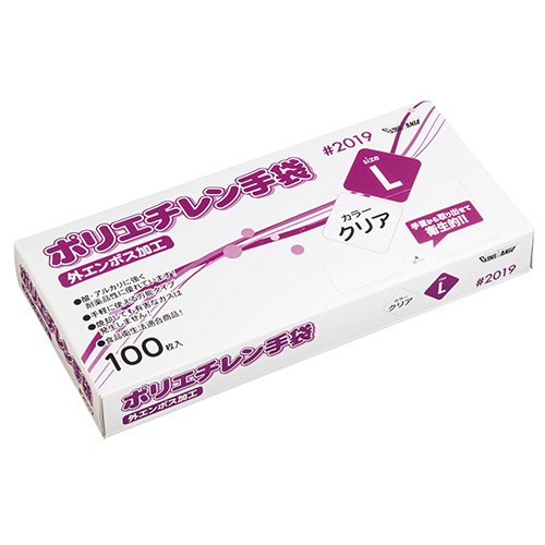 川西工業　ポリエチレン手袋　＃２０１９　外エンボス　クリア　Ｌ　１箱（１００枚）1
