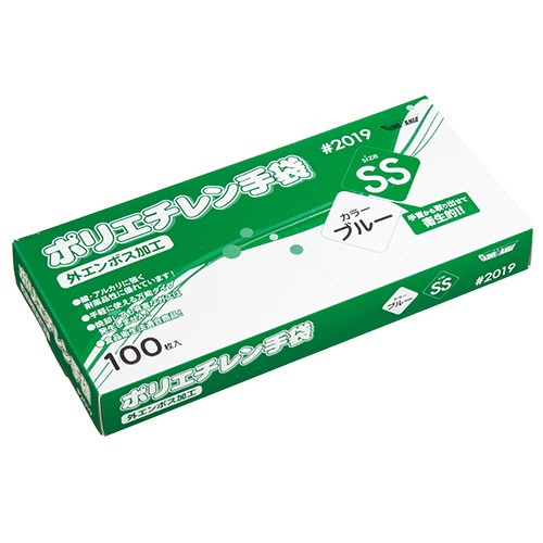 川西工業　ポリエチレン手袋　＃２０１９　外エンボス　ブルー　ＳＳ　１箱（１００枚）1