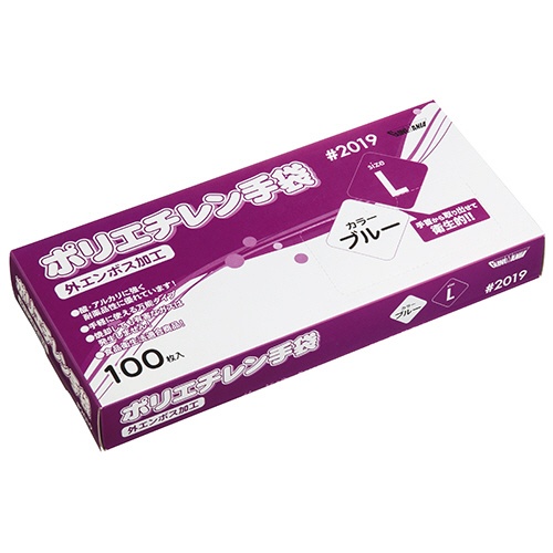 川西工業　ポリエチレン手袋　＃２０１９　外エンボス　ブルー　Ｌ　１箱（１００枚）1