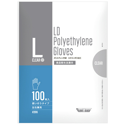 【クリックで詳細表示】川西工業 ポリエチレン手袋 カタエンボス クリア L ＃2016 1パック(100枚) ＃2016 クリア L