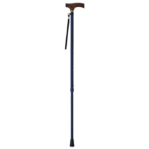 ウェルファン　夢ライフステッキ　伸縮型　スリムタイプ　６９～９２ｃｍ（９段階調整）　グリップ：木製　ネイビー　００９７１１　１本1