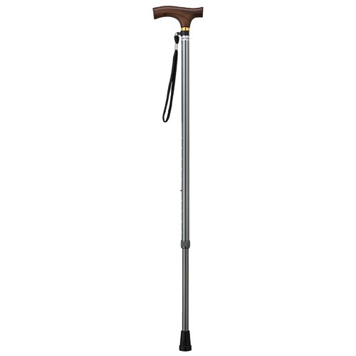 ウェルファン　夢ライフステッキ　伸縮型　スリムタイプ　６９～９２ｃｍ（９段階調整）　グリップ：木製　グレー　００９７１１　１本1