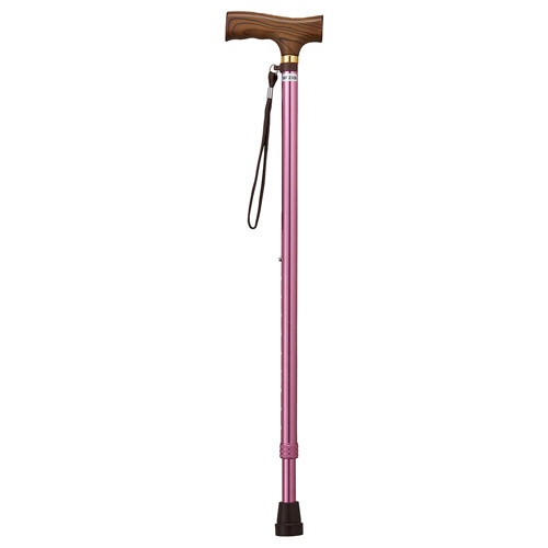 ウェルファン　夢ライフステッキ　伸縮型　ベーシックタイプ　６９～９２ｃｍ（９段階調整）　グリップ：木製　ピンク　００９７１２　１本2