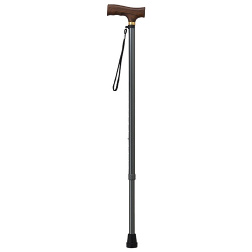 ウェルファン　夢ライフステッキ　伸縮型　ベーシックタイプ　６９～９２ｃｍ（９段階調整）　グリップ：木製　グレー　００９７１２　１本1