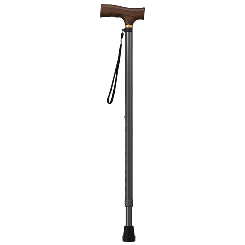 ウェルファン　夢ライフステッキ　伸縮型　ベーシックタイプ　６９～９２ｃｍ（９段階調整）　グリップ：木製　グレー　００９７１２　１本2