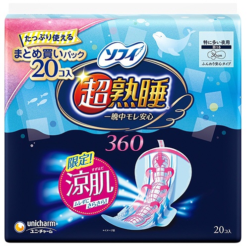 ユニ・チャーム　ソフィ　超熟睡ガード涼肌　特に多い夜用３６０　羽つき　３６ｃｍ　１パック（２０枚）1
