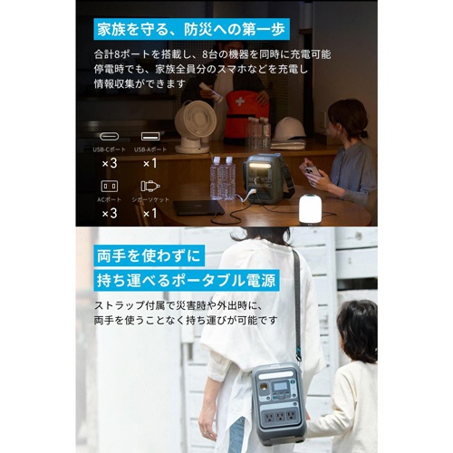 アンカージャパン　ポータブル電源　ＡＮＫＥＲ　Ｓｏｌｉｘ　Ｃ３００　Ｐｏｒｔａｂｌｅ　Ｐｏｗｅｒ　Ｓｔａｔｉｏｎ　２８８Ｗｈ　ダークグレー　Ａ１７２２５Ｚ１　１台3