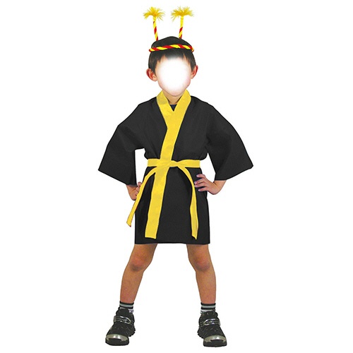 アーテック　カラー不織布ハッピ（帯付）　子供用　Ｓサイズ　黒（襟緑）　００４５７１　１着5