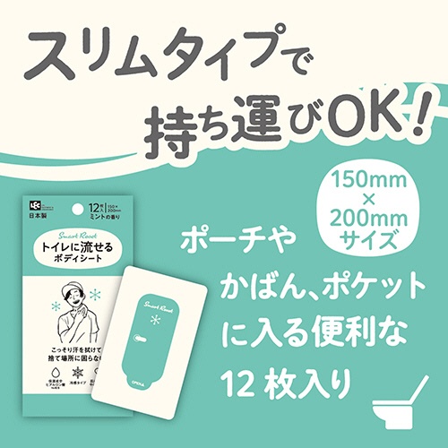 レック　ＳｍａｒｔＲｅｓｅｔ　男性用　流せるボディシート　ミントの香り　Ｃ０１２５９　１パック（１２枚）6
